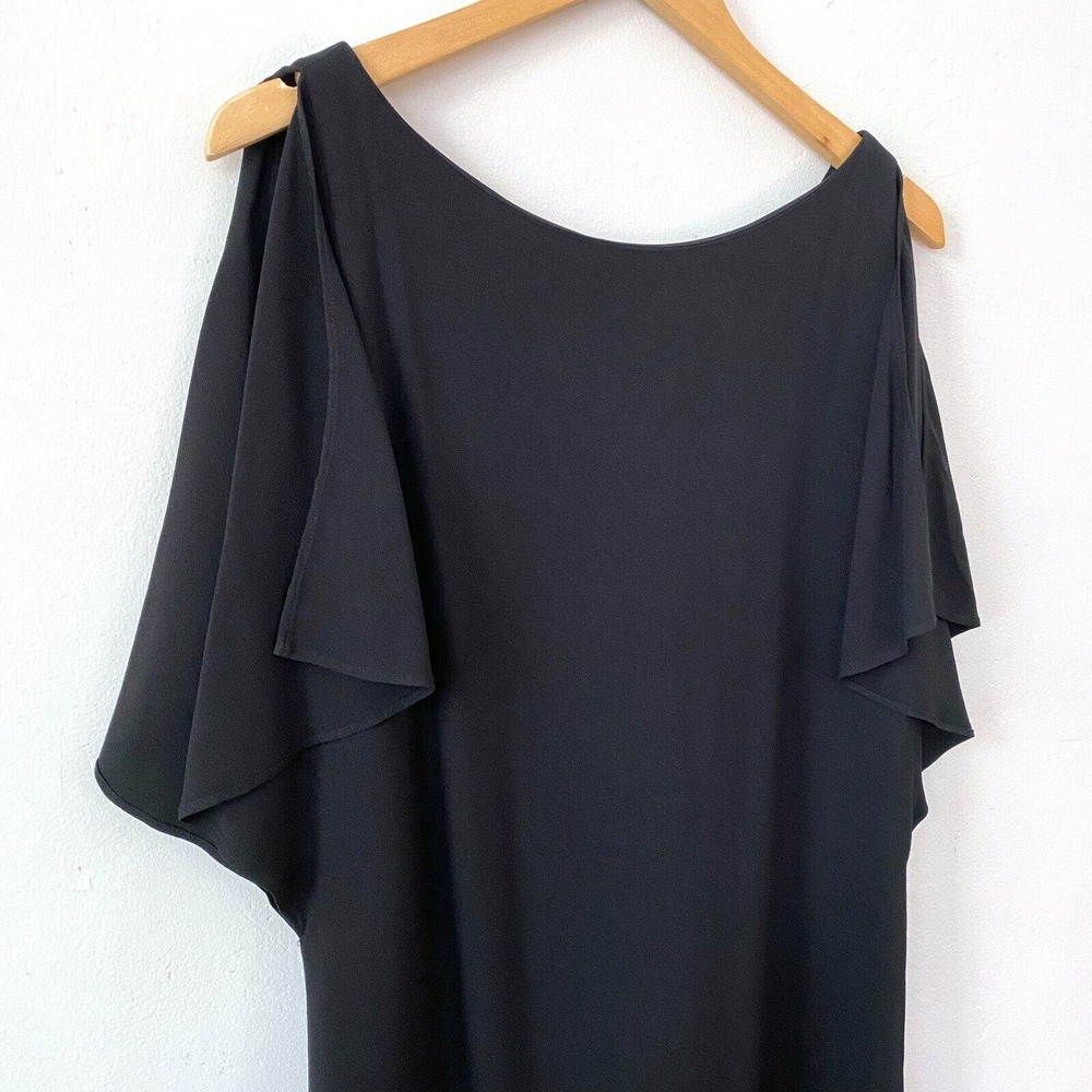 NEW - THEORY Andzelika Black Dress Rosina Crepe Ruffled‎ Split Sleeve Size 6 - Picture 4 of 9